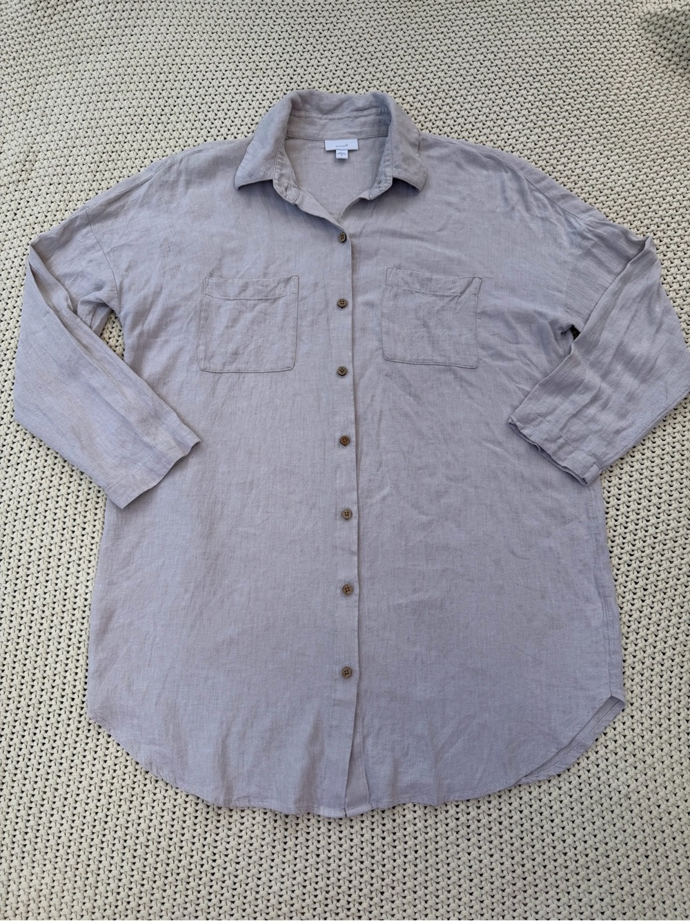 Pure Jill Womens‎ Size M Taupe 3/4 Sleeve Linen Blend Button Up Tunic Shirt